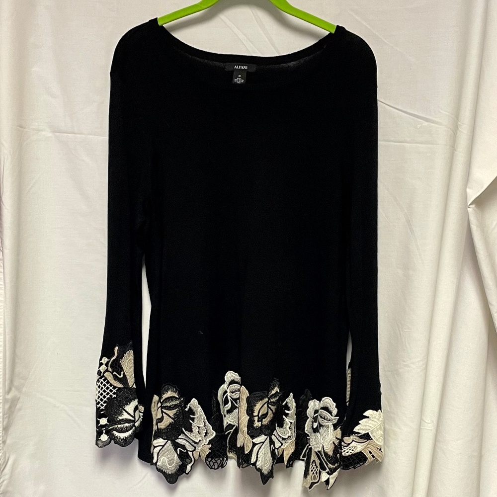 Black Sweater with Floral Applique